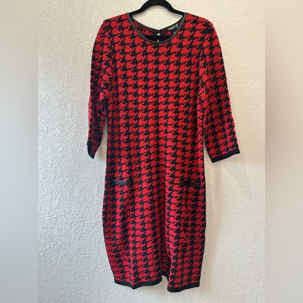 NWOT Gramercy 22 red and black houndstooth sweater midi dress size XL